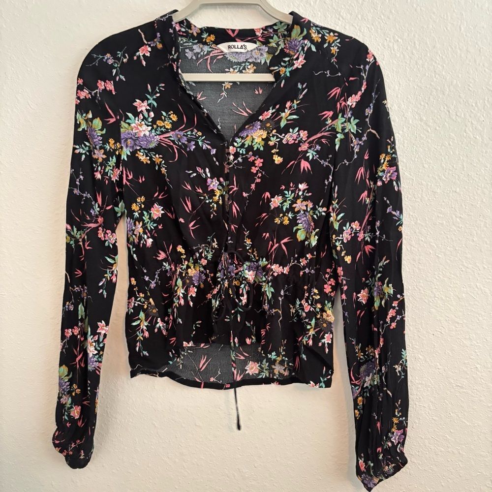 Revolve ROLLA'S Black Floral Printed Top | Small |